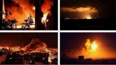 Images of explosions on Gaza skyline as shared on Twitter