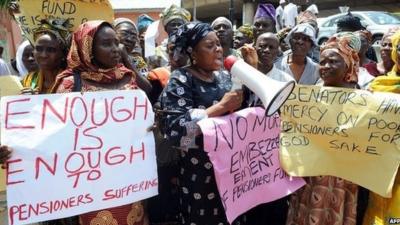 Women protesting about pensions in Nigeria