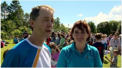 Baton bearer Tom Mathieson and Active School co-ordinator Louise Nadin