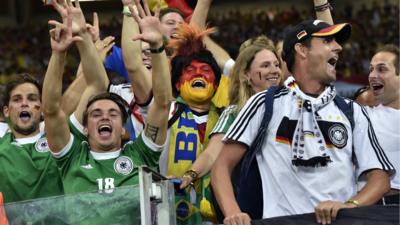 German supporters celebrating after the 2014 Fifa World Cup semi-final match between Brazil and Germany