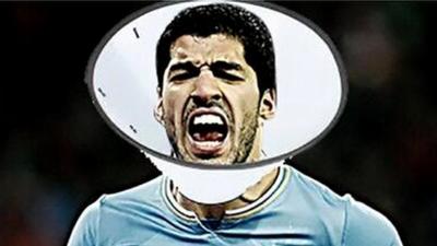 Luis Suarez wearing a cone