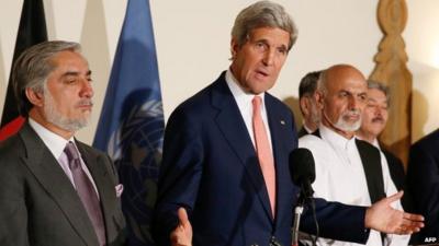 John Kerry with Afghan presidential candidates