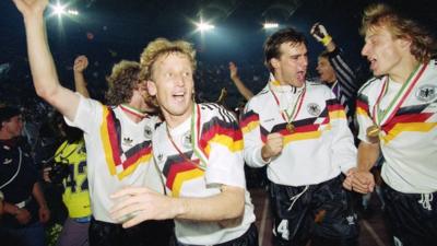 West Germany celebrate winning the 1990 World Cup