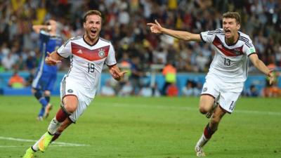 Mario Gotze celebrates after scoring for Germany