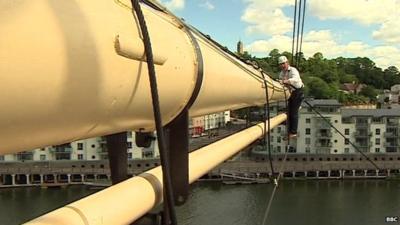 John Maguire reporting from high up in the rigging of the SS Great Britain