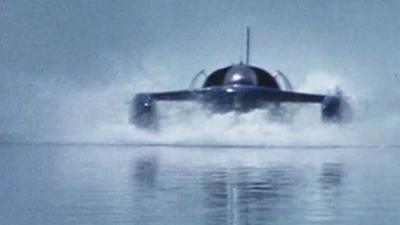 Footage still of Bluebird K7 jet-powered hydroplane