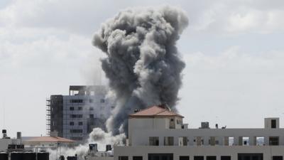 Smokes rises following what witnesses said was an Israeli air strike in Gaza City