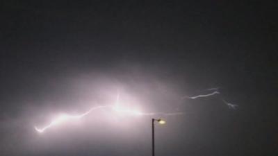 Still of lightning strike over Hounslow, west London - courtesy Michael McGeary