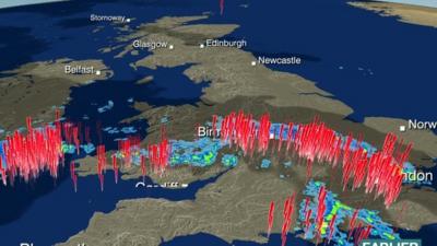 Lightning across England and Wales