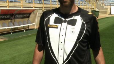 Spanish club Cultural Leonesa's new 'tuxedo' shirt