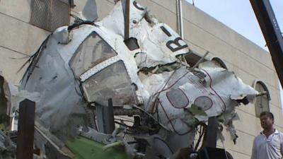 Mangled wreckage of Flight GE222