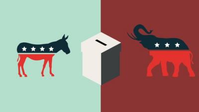 Graphic with ballot and Republican and Democratic symbols