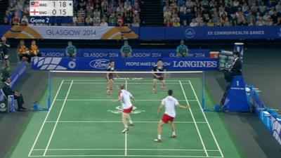 England and Malaysia badminton teams during final
