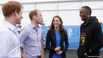 Prince Harry and the Duke & Duchess of Cambridge meet Usain Bolt