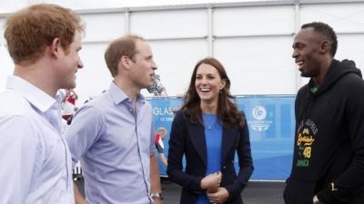 Prince Harry and the Duke & Duchess of Cambridge meet Usain Bolt