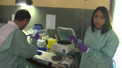 Tulip Mazumdar in a laboratory