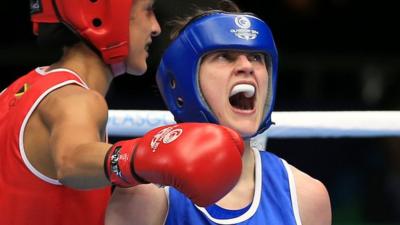 Northern Ireland's Michaela Walsh celebrates victory over Jamaican Sarah Joy Rae