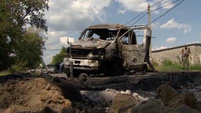 Wrecked vehicle in Donetsk