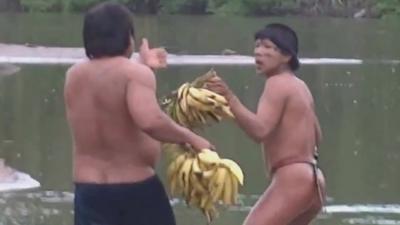 The indigenous men were given bananas