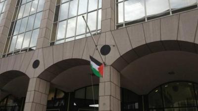 Palestinian flag above Tower Hamlets town hall