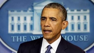 President Obama speaking at the White House