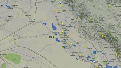 Map of flights over and around Iraq