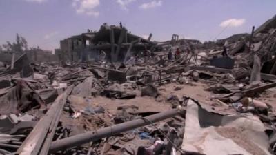 Ruined buildings in Gaza City, 2 August 2014