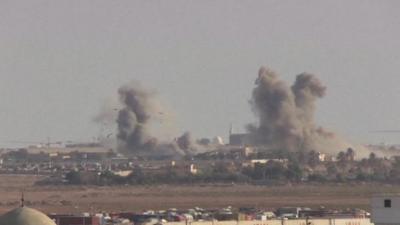 Smoke rising after strikes on Benghazi