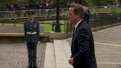 David Cameron arriving for WW1 memorial service in Glasgow Cathedral