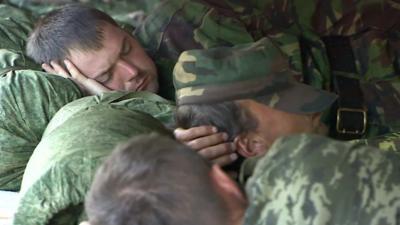 Ukrainian soldiers sleeping