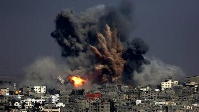 A bomb hits Gaza city