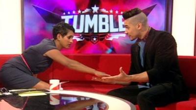 Naga Munchetty touches Louis Smith's hands