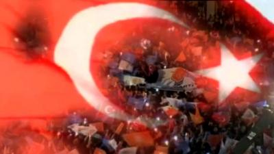 Turkish flag over crowd