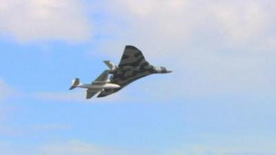 The Vulcan bomber flying above Newcastle