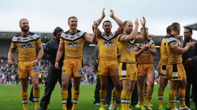 Castleford Tigers players celebrate their Challenge Cup semi-final win