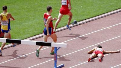 Spain's Victor Garcia falls in steeplechase