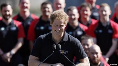 Prince Harry speaks during the British Armed Forces team announcement for the Invictus Games