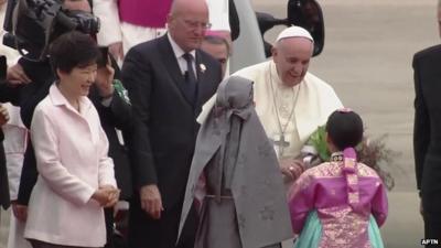 Pope at welcoming ceremony in South Korea