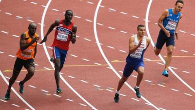 Great Britain's Adam Gemili on his way to winning his 200m heat