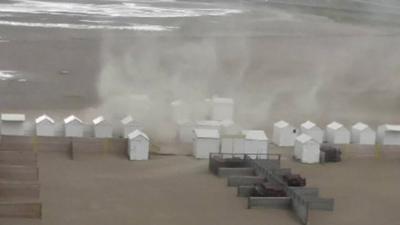 Waterspout on a Zeebrugge beach