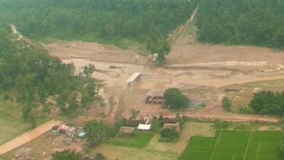 Aerial shot of flooding in Kathmandu