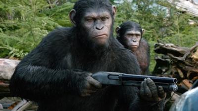 Andy Serkis as Caesar in a scene from the film "Dawn of the Planet of the Apes"