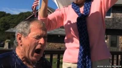 George W Bush takes Ice Bucket Challenge for ALS charity