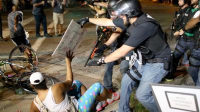 Police and protestors in Ferguson, Missouri