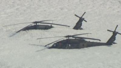 Helicopters covered in foam