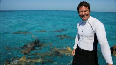 Steve Backshall on a boat