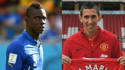 Liverpool striker Mario Balotelli and Manchester United record signing Angel Di Maria