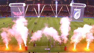 Fireworks celebrations before a regional rugby match