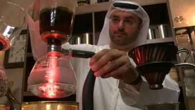 Khalid Al Mulla making coffee