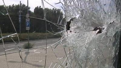 Bullet hole in glass window